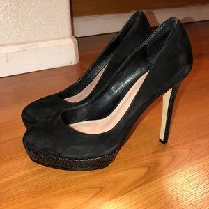 Black suede platform heels
